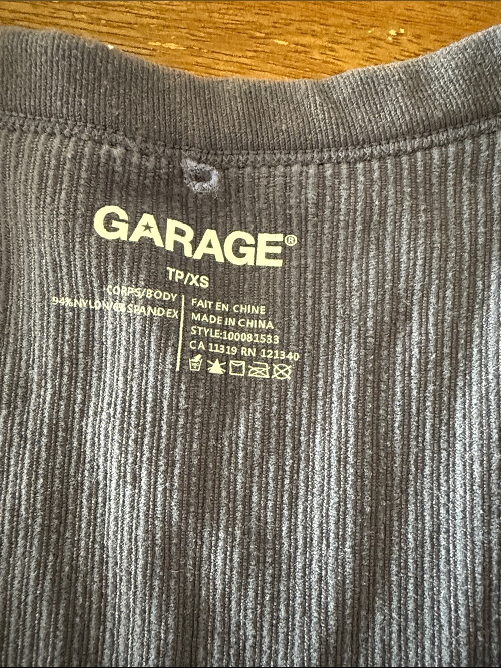 Garage Navy Ribbed V-Neck Cropped Tee - Picture 2 of 3